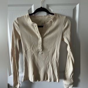 Womens long sleeve cream henley tee from aerie